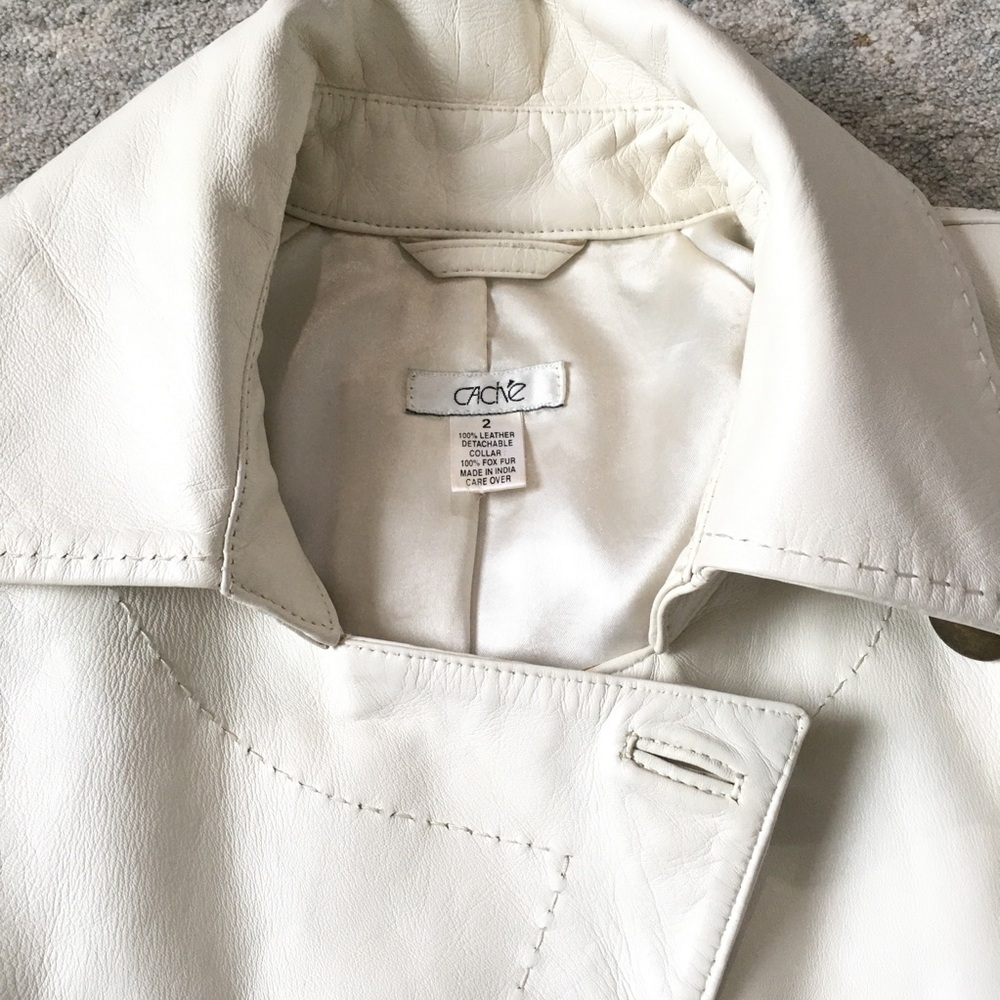 Cache 100% Leather Cream/Ivory Button Asymmetrical Jacket Jacket 2 - Picture 5 of 5